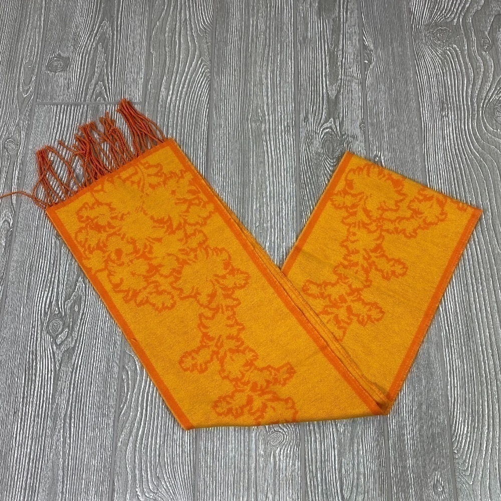 Vintage DESCOURS PARIS Royal Women's Soft Scarf Orange & Yellow 63" x 8"